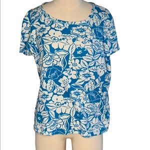 Jones New York Sport Womens Blue Floral Short Sleeve TShirt Size L